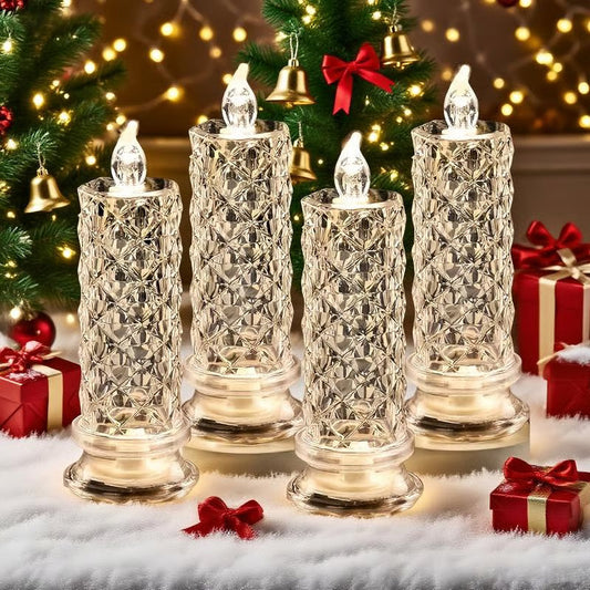 🔥Último día 49% de descuento🎁Juego de 4 velas LED de cristal - Luces de noche románticas para mes