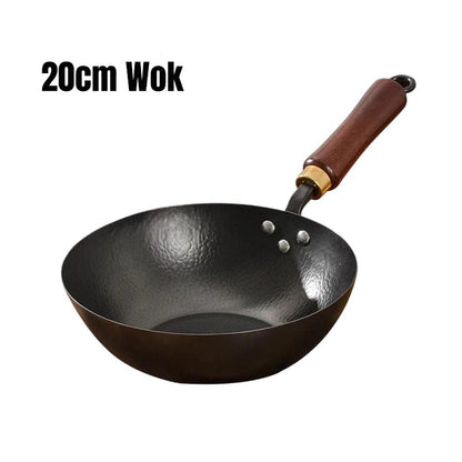 Wok non rivestito in ghisa martellata fatto a mano con coperchi