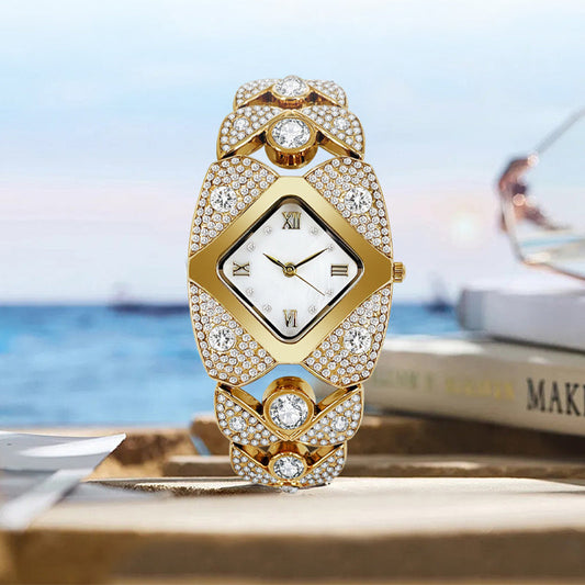 Reloj de cuarzo retro para mujer con brillantes strass