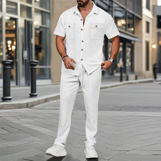 Conjunto casual de dos piezas de color sólido para hombre