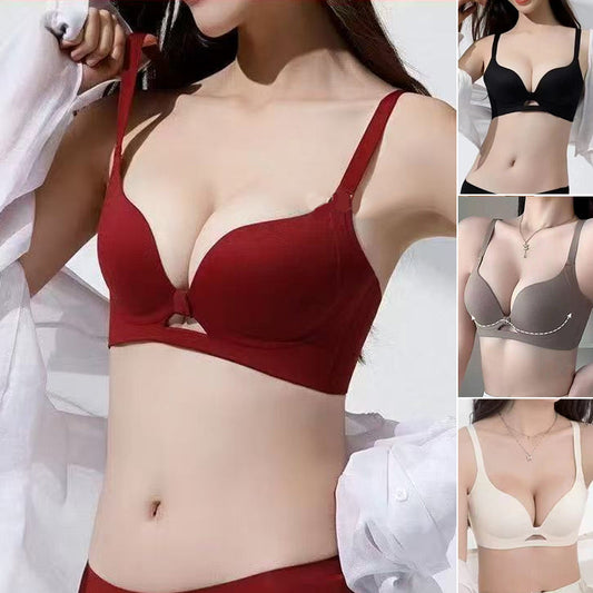 Sujetador push-up sin costuras ni aros de color liso para mujer con soporte moldeador