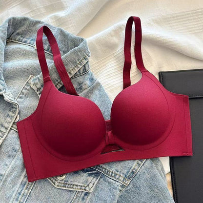Sujetador push-up sin costuras ni aros de color liso para mujer con soporte moldeador