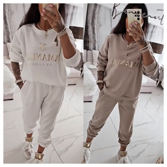 Conjunto de top y pantalón de manga larga para muje