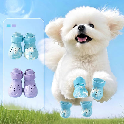 Zapatos transpirables para mascotas que brillan en la oscuridad, con diseño recortado y cierre de velcro, para perros pequeños y medianos.